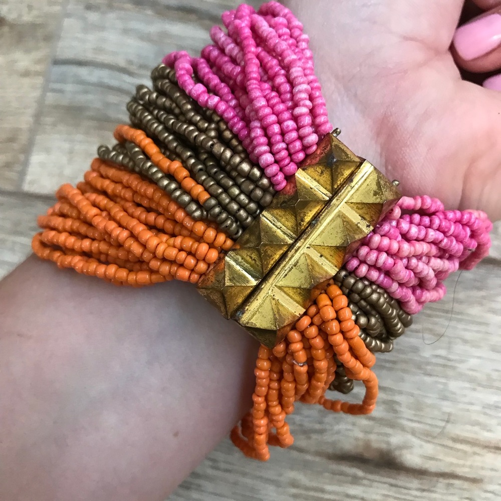 Mudpie seedbead multicolor magnet closure bracelet